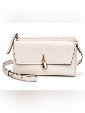 Cream Pebbled Crossbody Bag with Gold Lock Detail